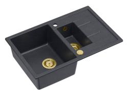 Quadri Brenton pia sobreposta de granito antracite com 1,5 cubas e escorredor 78x50cm com ralo dourado 1208967557