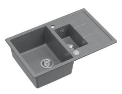 Quadri Brenton pia de granito cinza de sobrepor com 1,5 cubas e escorredor 78x50cm com plugue de aço inoxidável 1208967559