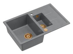 Quadri Brenton cinza granito de montagem superior 1,5 pia com escorredor 78x50cm com tampa de cobre 1208967561