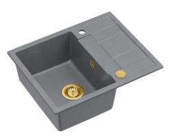 Quadri Dalton cinza granito pia de sobrepor com escorredor 62x50cm com válvula dourada 1208967565