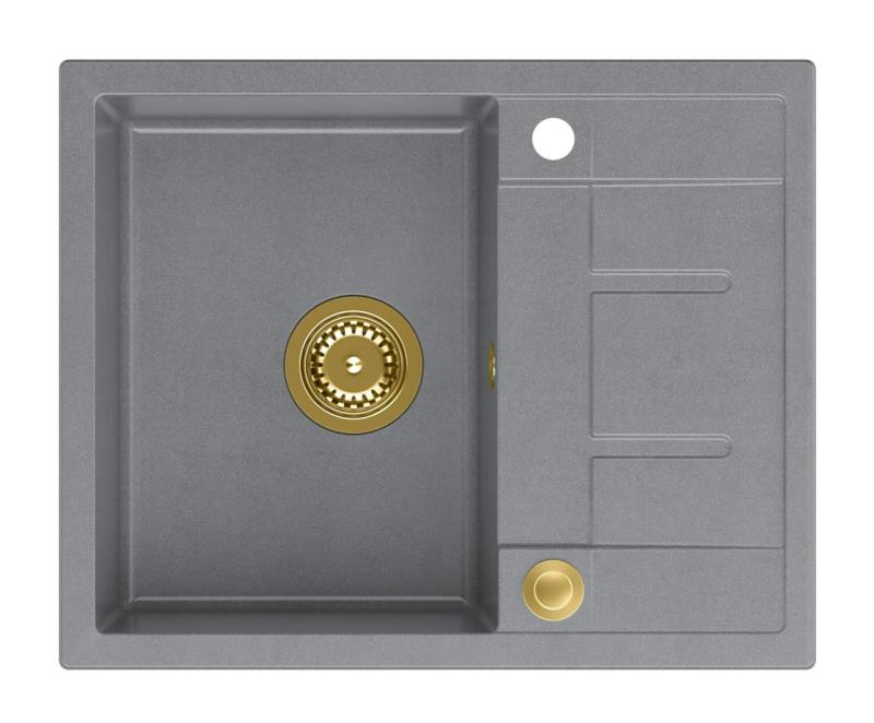 Quadri Dalton cinza granito pia de sobrepor com escorredor 62x50cm com válvula dourada 1208967565