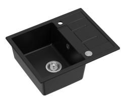 Pia de sobrepor Quadri Dalton em granito preto com área de escorrimento 62x50cm com plugue de aço inoxidável 1208967567.