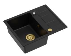 Pia de embutir Quadri Dalton de granito preto com escorredor 62x50cm com tampão dourado 1208967568