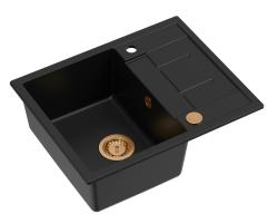 Pia de montagem em granito preto Quadri Dalton com escorredor 62x50cm e plugue de cobre 1208967569
