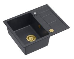 Quadri Dalton pia de granito antracite de montagem superior com área de escorrimento 62x50cm com ralo dourado 1208967571