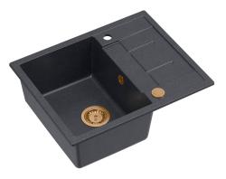 Pia de granito Quadri Dalton antracite com escorredor 62x50cm com tampão de cobre 1208967572