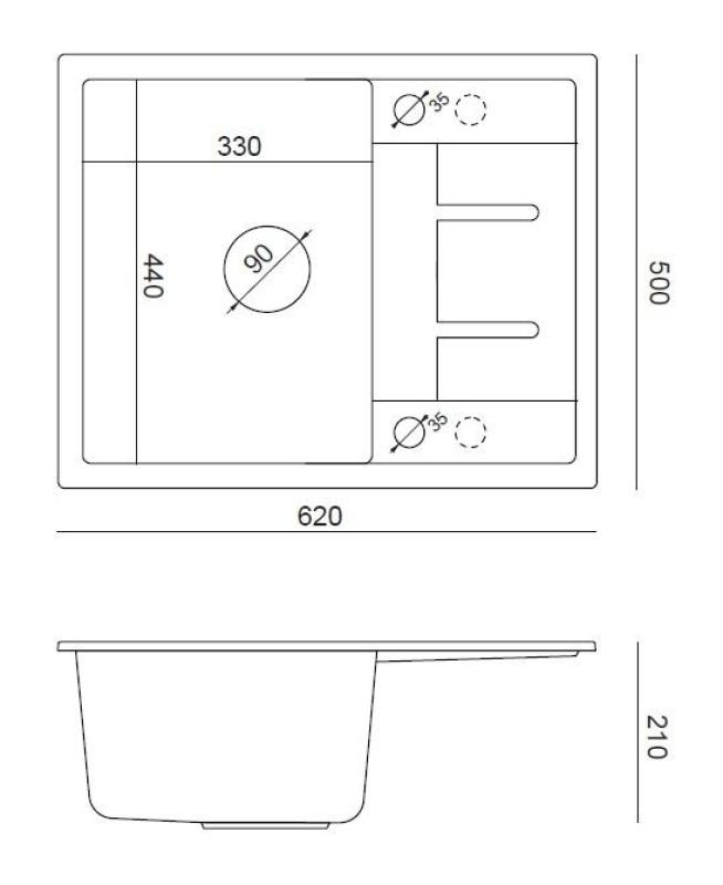 Quadri Dalton pia de granito branco com escorredor 62x50cm com válvula de aço inoxidável 1208967573