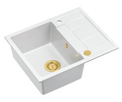 Quadri Dalton pia de sobrepor de granito branco com escorredor 62x50cm com plugue dourado 1208967574