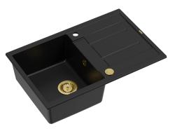 Quadri Sheffield Pia de Sobrepor de Granito Preto 78x50cm com Escorredor e Ralo Dourado - 1208967581