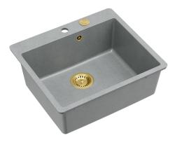 Quadri Sheffield Pia de Encaixe ou Embutir em Granito Cinza 57x50 cm com Bancada para Torneira e Válvula Dourada - 1208967582