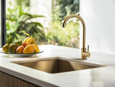 Pure.Sink Prestige pia 40x40 cm PVD Ouro raio de 10mm instalação inferior, nivelada e superior PPG4040-60