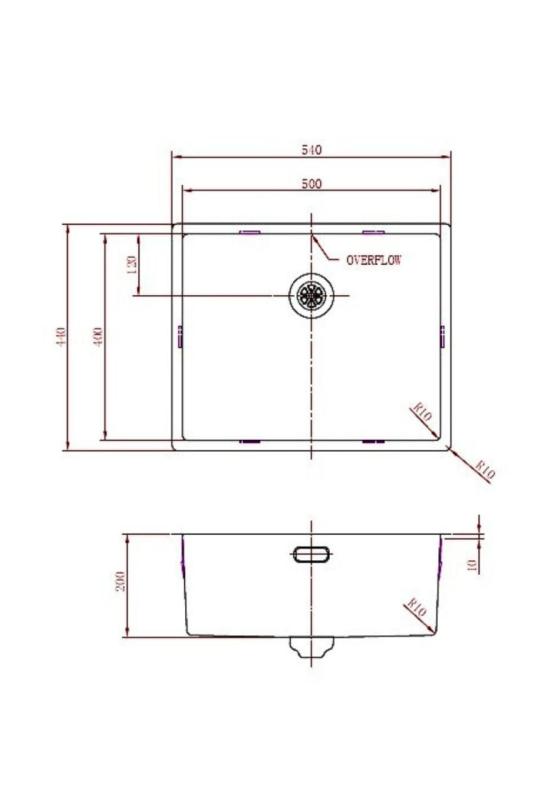 Pure.Sink Prestige sink 50x40 cm PVD Gold 10mm radius undermount, flush mount, and top mount PPG5040-60.