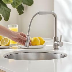 Pure.Sink Elite Steel Spark-S torneira de cozinha em Aço Inoxidável com bica extensível PS8041-02