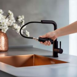 Pure.Sink Elite Steel Spark-S torneira de cozinha Preto Mate com bica extensível PS8041-10