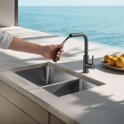 Pure.Sink Elite Steel Spark-S torneira de cozinha PVD Gun metal com bica extensível PS8041-61