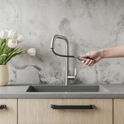 Pure.Sink Elite Steel Crystal-S torneira de cozinha em aço inoxidável com bica extensível PS8050-02