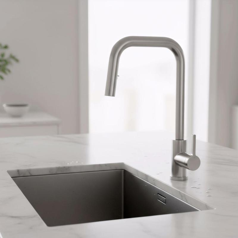Pure.Sink Elite Steel Crystal-S torneira de cozinha em aço inoxidável com bica extensível PS8050-02