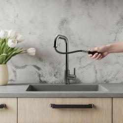Torneira de cozinha Pure.Sink Elite Steel Crystal-S PVD Gun metal com bica extensível PS8050-61