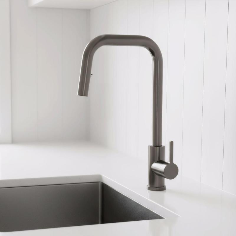 Torneira de cozinha Pure.Sink Elite Steel Crystal-S PVD Gun metal com bica extensível PS8050-61