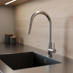 Pure.Sink Elite Steel Stream-S torneira de cozinha em aço inoxidável com bica extensível PS8045-02