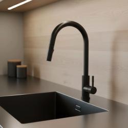 Kraan de cozinha Pure.Sink Elite Steel Stream-S em preto fosco com bica extensível PS8045-10