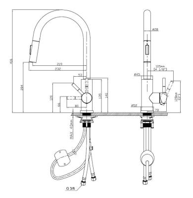 Pure.Sink Elite Steel Stream-S torneira de cozinha PVD Ouro Escovado com bica extensível PS8045-60