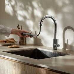 Pure.Sink Elite Steel Stream-S torneira de cozinha PVD Gun Metal com bica extensível PS8045-61