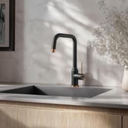 Quadri Stamford Torneira de Cozinha Preta com Acabamento em Cobre PVD com Bica Giratória Angular 1208967701