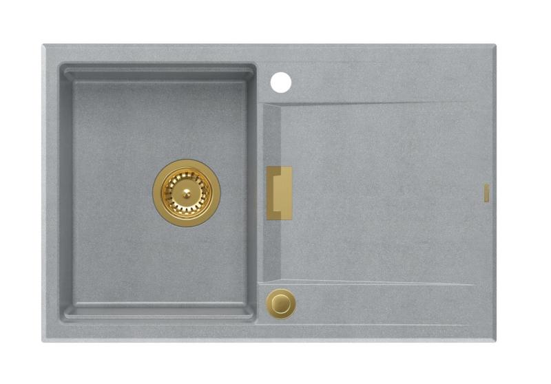 Quadri Minton Pia de Embutir de Granito Cinza 76x50cm com Escorredor Reversível e Válvula Dourada - 1208967742