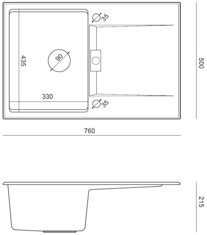 Quadri Minton Pia de Encaixe de Granito Cinza 76x50cm com Escorredor Reversível e Válvula de Cobre - 1208967743