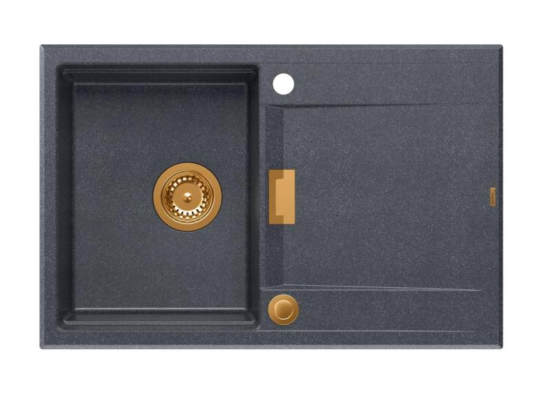 Quadri Minton Pia de Sobrepor de Granito Antracite 76x50cm com Escorredor Reversível e Válvula de Cobre - 1208967746