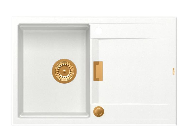 Quadri Minton Pia de Embutir de Granito Branca 76x50cm com Escorredor Reversível e Plugue de Cobre - 1208967749