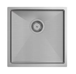 Aquadesign Zara Pia de Cozinha em Aço Inoxidável 44x44cm para Instalação Sob a Bancada, Embutida e de Sobrepor com Plugue em Aço Inoxidável - 1208967760