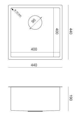 Aquadesign Zara Pia de aço inoxidável 44x44cm para encastrar, embutir e montar com tampão de aço inoxidável - 1208967760