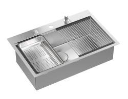 Aquadesign Vesta Pía de Acero Inoxidable 76x49cm Montaje en Superficie y Montaje al Ras con Plataforma para Grifo, Incluye Tapón de Acero Inoxidable y Accesorios - 1208967762