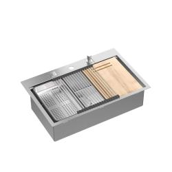 Aquadesign Vesta Pía de Acero Inoxidable 76x49cm Montaje en Superficie y Montaje al Ras con Plataforma para Grifo, Incluye Tapón de Acero Inoxidable y Accesorios - 1208967762