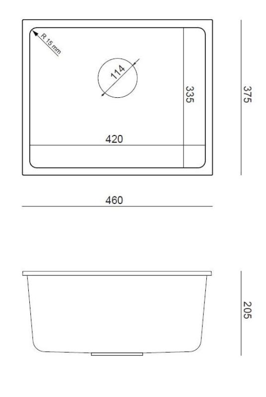 Quadri Elston Cinza Pia de Cozinha de Granito para Instalação Inferior 420x335mm com Válvula Inox 1208967775
