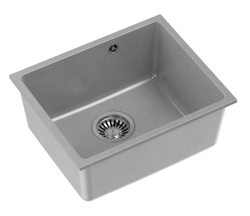 Quadri Elston Cinza Pia de Cozinha de Granito para Instalação Inferior 420x335mm com Válvula Inox 1208967775
