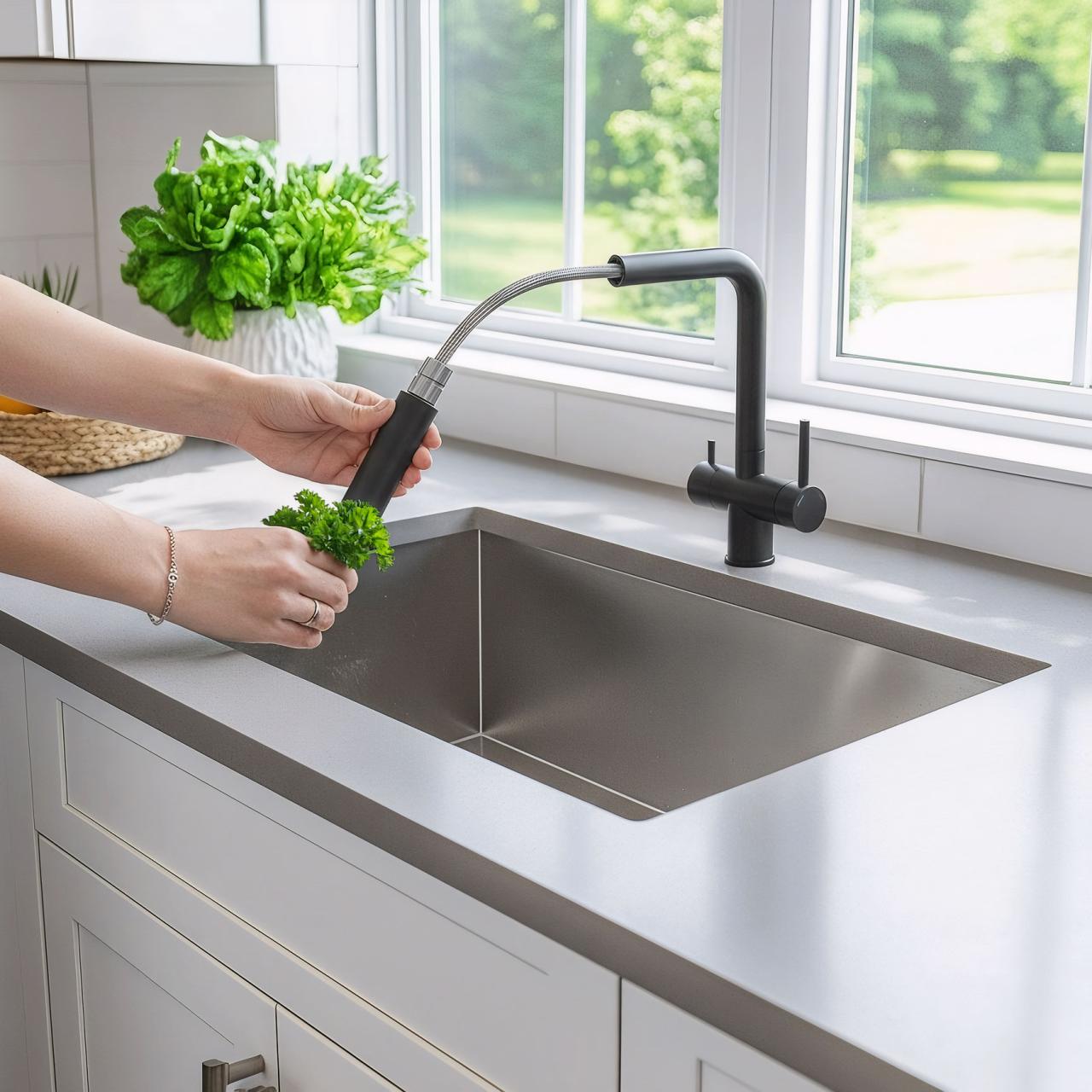 Quadri Ellesmere Torneira de Cozinha Preta 3 Vias com Conexão Extra para Água Filtrada 1208967780
