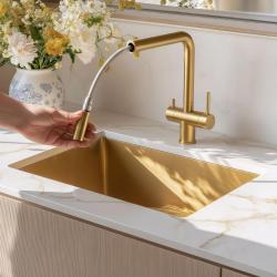Quadri Ellesmere Torneira de Cozinha PVD Ouro 3-vias com conexão extra para água filtrada 1208967781