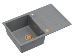 Quadri Sheffield Pia de Sobrepor em Granito Cinza com Parte de Escorrimento e Válvula de Cobre 78x50cm - 1208967791