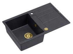 Quadri Sheffield Antracite Pia de Granito de Sobrepor 78x50cm com Escorredor e Ralo Dourado - 1208967795
