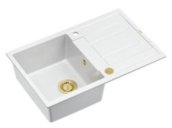 Quadri Sheffield Pia de Sobrepor de Granito Branco 78x50cm com Escorredor e Válvula Dourada - 1208967802