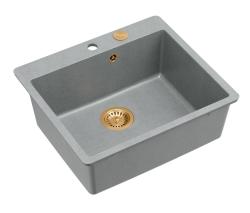 Quadri Sheffield Pia de Granito Cinza de Sobrepor ou Embutir 57x50 cm com Área para Torneira e Válvula de Cobre - 1208967809