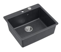 Quadri Sheffield Antracite Granito Pia de Sobrepor ou Embutir 57x50 cm com Bancada para Torneira e Plugue de Aço Inoxidável - 1208967811
