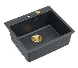 Quadri Sheffield Antracite Pia de Granito de Sobrepor ou de Embutir 57x50 cm com Área para Torneira e Ralo Dourado - 1208967813