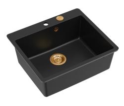 Quadri Sheffield Antracite Pia de Granito de Sobrepor ou Embutir 57x50 cm com Bancada de Torneira e Ralo de Cobre - 1208967814