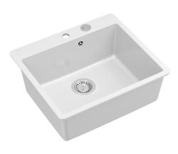 Quadri Sheffield Pia de Granito Branco para Montagem de Superfície ou Embutida 57x50 cm com Área para Torneira e Válvula de Aço Inoxidável - 1208967815