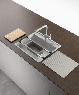 Franke Universal Accessory All-In Set 3 - Tábua de Corte, Cesto de Plástico, Tapete de Escorrimento e Ponte Telescópica 112.0655.483