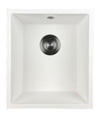GraniteMy Universal Pia de granito branca 34x40 cm branca para montagem sobreposto, embutida e encastrada com tampão em metal cinza 1208967904